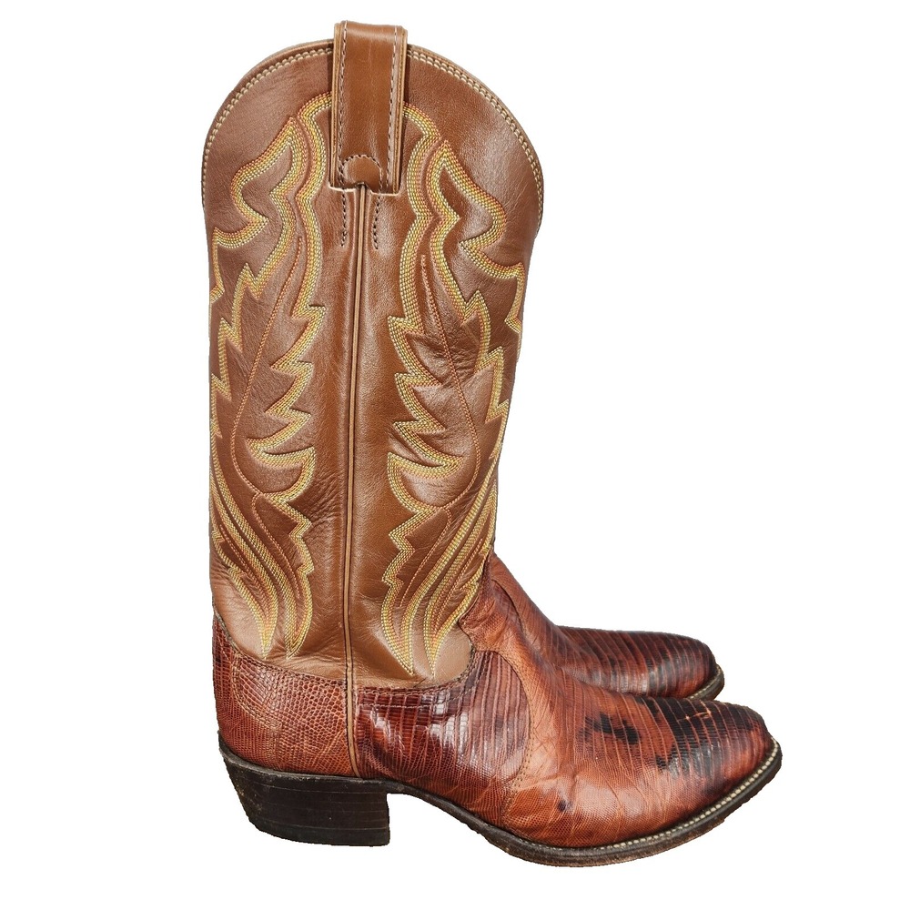 Justin Cowboy Boots‎ Mens 8.5 D Lizard Brown Leather Western Trucker Botas 8303